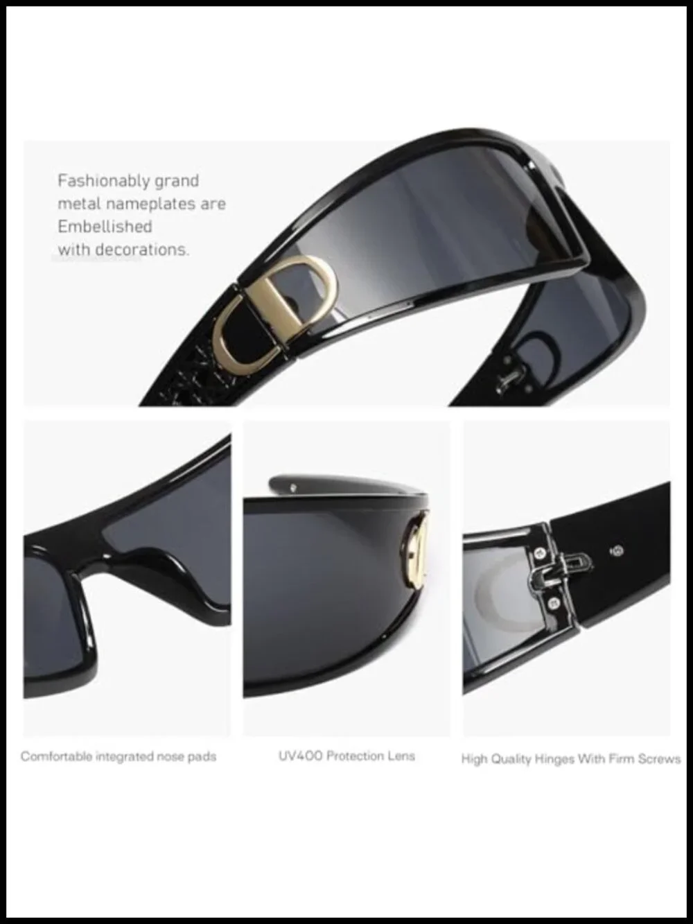 Y2K Wrap Around Futuristic Sunglasses UV400 Protection Rimless Metal